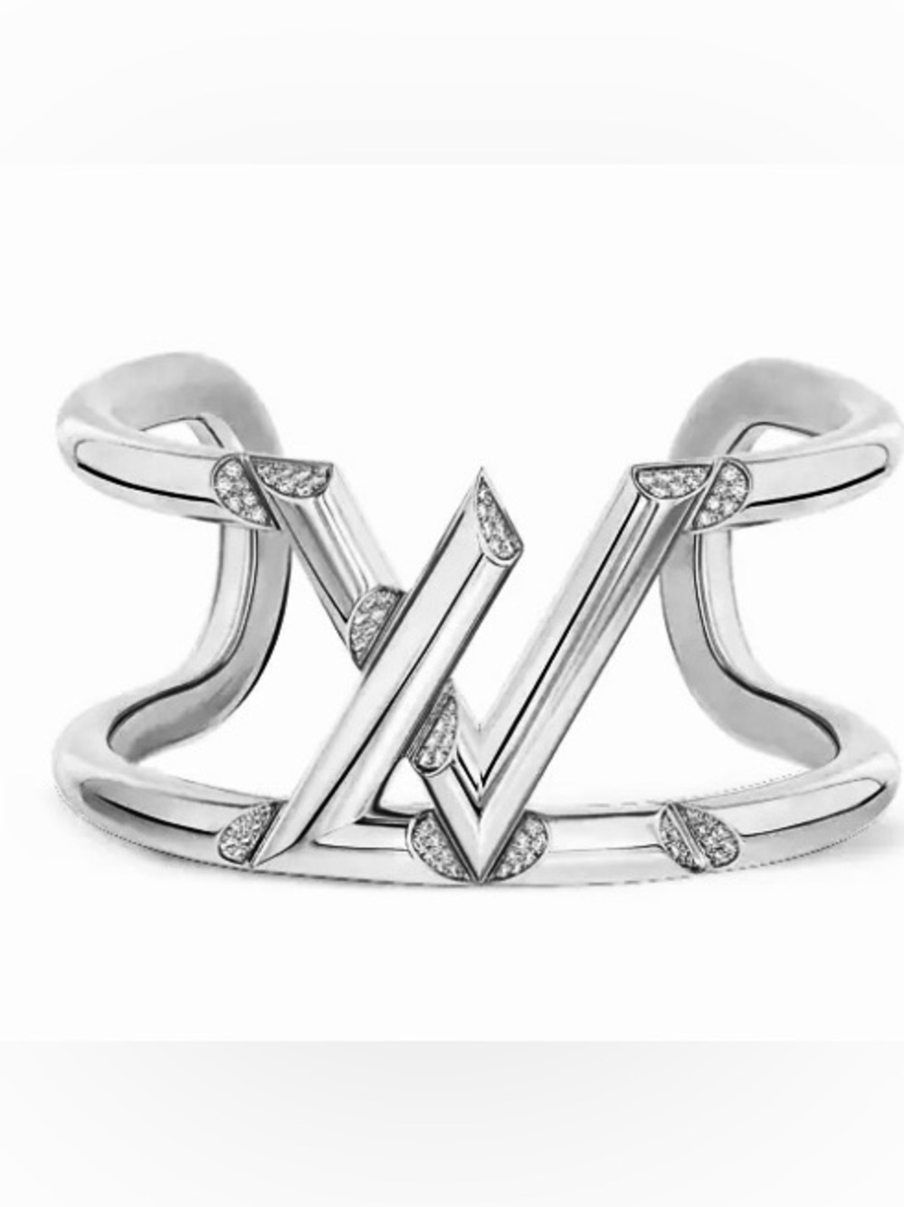Silver Louis Vuitton Style Crystal Accent Cuff Bracelet -